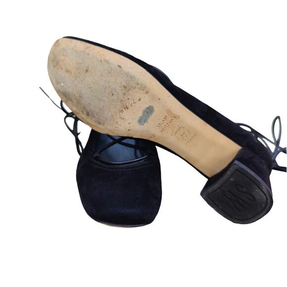 Black suede Ballerina Stuart Weitzman lace up kitten heels sz 6 - Picture 6 of 7